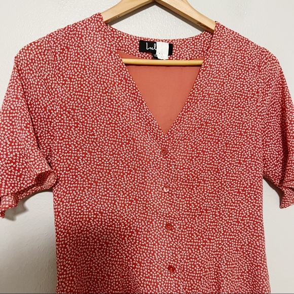 Lulus Castana Rust Red Print Button-Up Dress Sz S - Picture 7 of 9